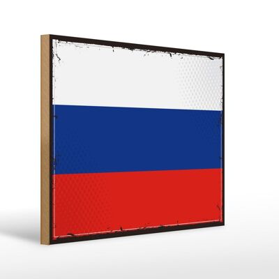 Cartello in legno Bandiera della Russia 40x30 cm Cartello con bandiera retrò della Russia