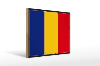 Panneau en bois drapeau de la Roumanie 40x30cm, drapeau rétro de la Roumanie 1