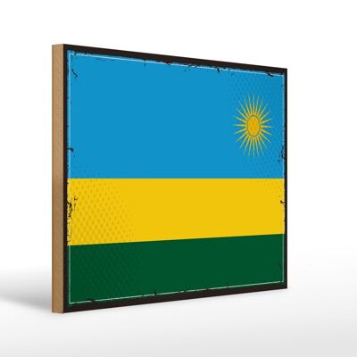 Letrero de madera Bandera de Ruanda 40x30cm Bandera Retro de Ruanda Letrero decorativo