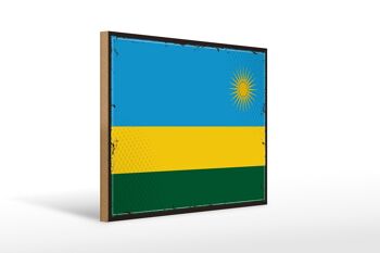 Panneau en bois drapeau du Rwanda 40x30cm, drapeau rétro du Rwanda, panneau décoratif 1