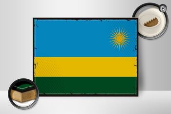 Panneau en bois drapeau du Rwanda 40x30cm, drapeau rétro du Rwanda, panneau décoratif 2