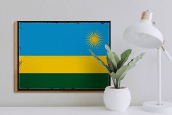 Panneau en bois drapeau du Rwanda 40x30cm, drapeau rétro du Rwanda, panneau décoratif 3