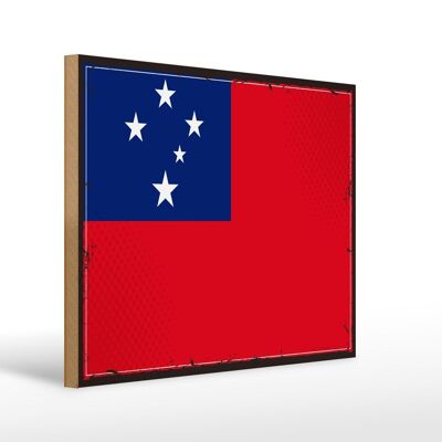 Letrero de madera Bandera de Samoa 40x30cm Bandera Retro de Samoa Letrero decorativo