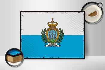 Panneau en bois drapeau de Saint-Marin 40x30cm panneau décoratif rétro de Saint-Marin 2