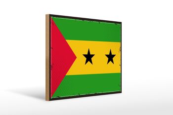 Panneau en bois drapeau São Tomé et Príncipe 40x30cm panneau drapeau rétro 1