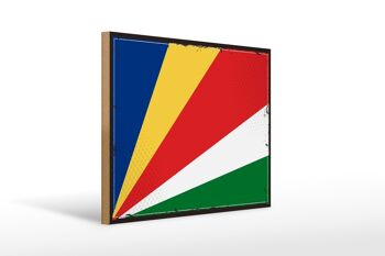 Panneau en bois drapeau Seychelles 40x30cm drapeau rétro signe Seychelles 1