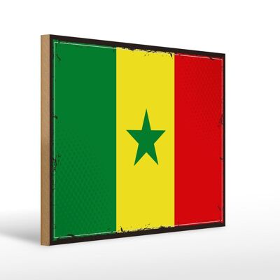 Letrero de madera Bandera de Senegal 40x30cm Bandera Retro de Senegal Letrero decorativo