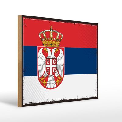 Letrero de madera Bandera de Serbia 40x30cm Bandera Retro de Serbia Letrero decorativo