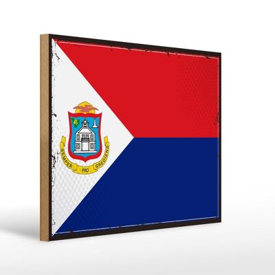 Bandiera in legno di Sint Maarten 40x30 cm insegna retrò di Sint Maarten