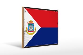 Panneau en bois drapeau de Sint Maarten 40x30cm signe rétro Sint Maarten 1