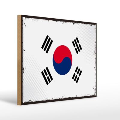 Letrero de madera Bandera de Corea del Sur 40x30cm Bandera Retro Letrero de Corea del Sur
