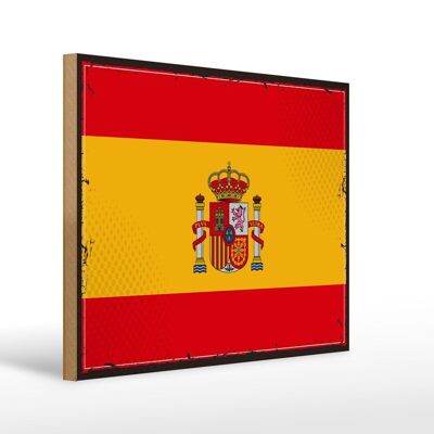 Cartel de Madera Bandera de España 40x30cm Bandera Retro de España Cartel Decorativo