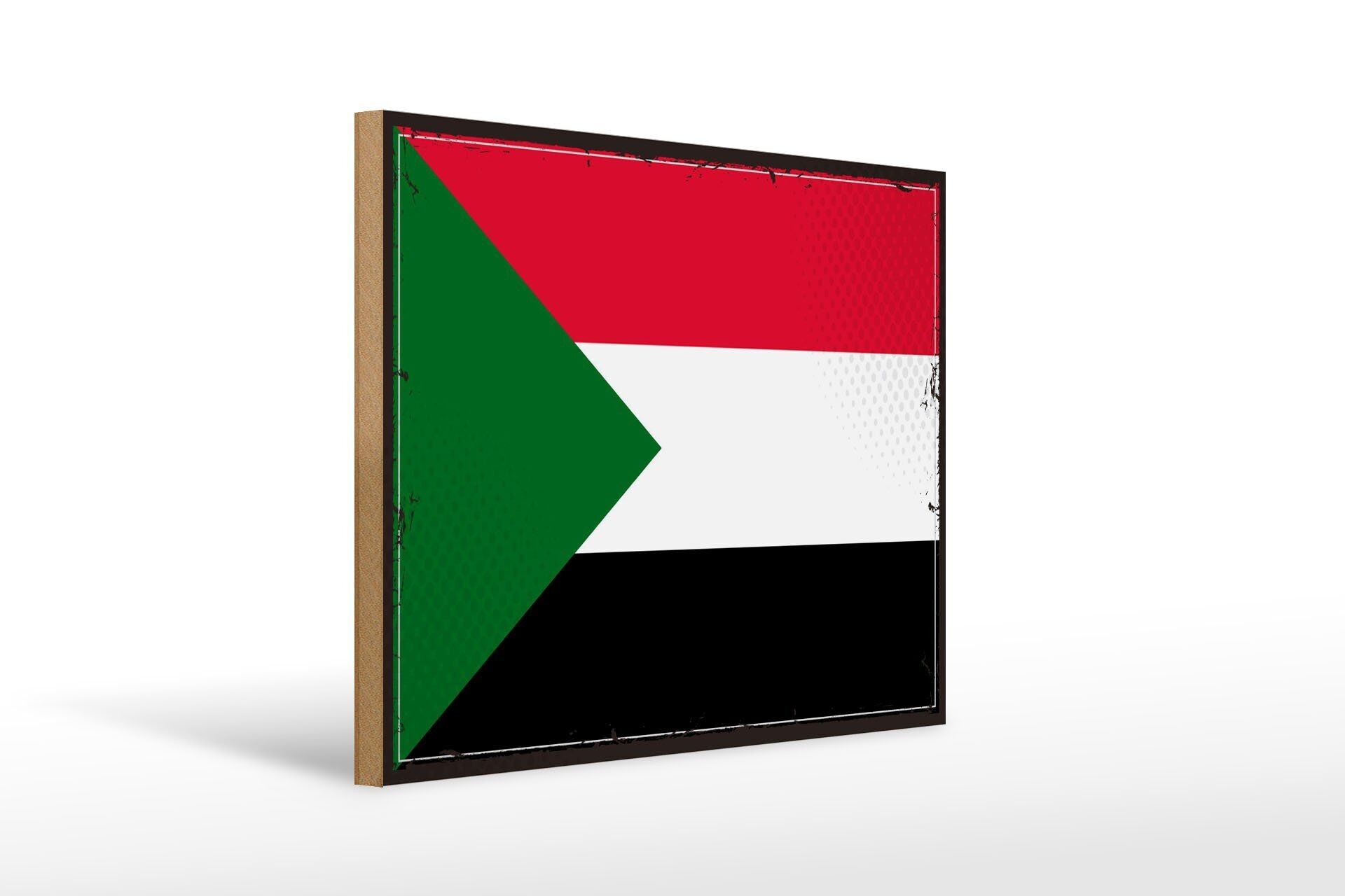 Panneau en bois drapeau du Soudan 40x30cm, drapeau rétro du Soudan, panneau décoratif