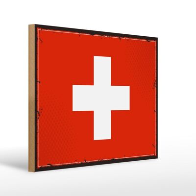 Cartello in legno Bandiera Svizzera 40x30 cm Cartello bandiera retrò Svizzera