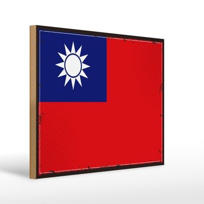 Cartello in legno Bandiera Cina 40x30 cm Cartello decorativo con bandiera retrò di Taiwan