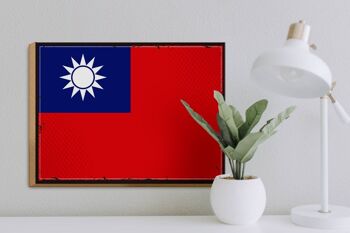 Panneau en bois drapeau de chine 40x30cm, drapeau rétro de Taiwan, panneau décoratif 3