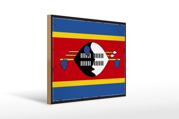 Panneau en bois drapeau du Swaziland 40x30cm, drapeau rétro Eswatini 1