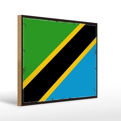 Letrero de madera Bandera de Tanzania 40x30cm Bandera retro de Tanzania Signo