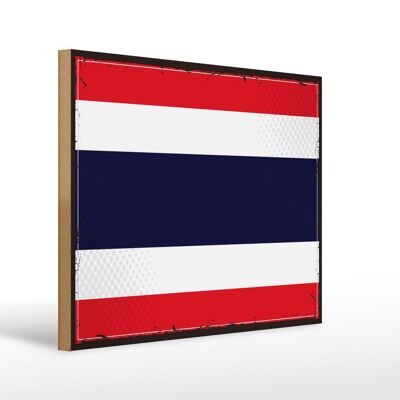 Letrero de madera bandera de Tailandia 40x30cm Letrero Retro Bandera de Tailandia