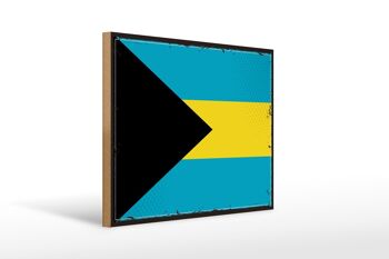 Panneau en bois drapeau des Bahamas 40x30cm, drapeau rétro des Bahamas, panneau décoratif 1