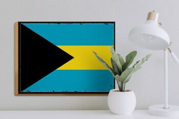 Panneau en bois drapeau des Bahamas 40x30cm, drapeau rétro des Bahamas, panneau décoratif 3