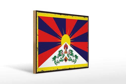 Holzschild Flagge Tibets 40x30cm Retro Flag of Tibet Deko Schild