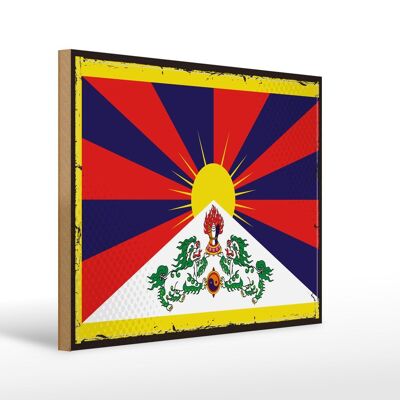 Letrero de madera Bandera del Tíbet 40x30cm Bandera Retro del Tíbet Letrero decorativo