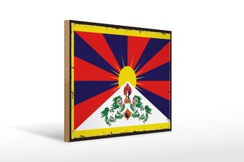 Panneau en bois drapeau du Tibet 40x30cm, drapeau rétro du Tibet, panneau décoratif 1