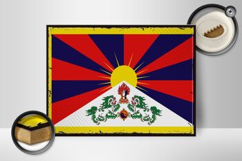 Panneau en bois drapeau du Tibet 40x30cm, drapeau rétro du Tibet, panneau décoratif 2