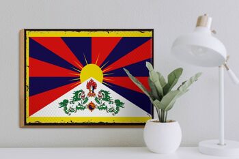 Panneau en bois drapeau du Tibet 40x30cm, drapeau rétro du Tibet, panneau décoratif 3