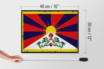 Panneau en bois drapeau du Tibet 40x30cm, drapeau rétro du Tibet, panneau décoratif 4