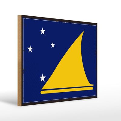 Panneau en bois drapeau des Tokélaou 40x30cm drapeau rétro des Tokélaou signe