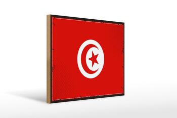 Panneau en bois drapeau de la Tunisie 40x30cm Panneau rétro drapeau de la Tunisie 1