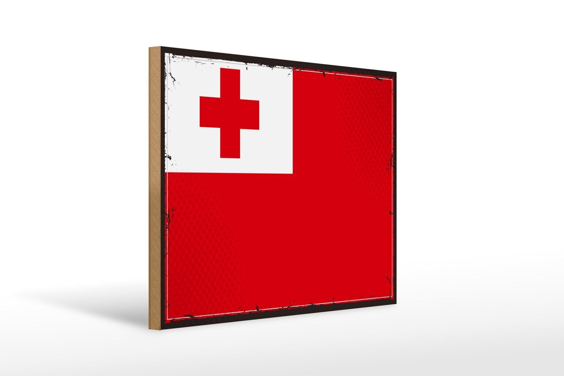 Cartello in legno Bandiera di Tonga 40x30 cm Insegna decorativa retrò Bandiera di Tonga