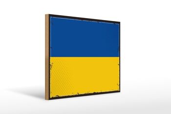 Panneau en bois drapeau Ukraine 40x30cm, drapeau rétro de l'ukraine, panneau décoratif 1