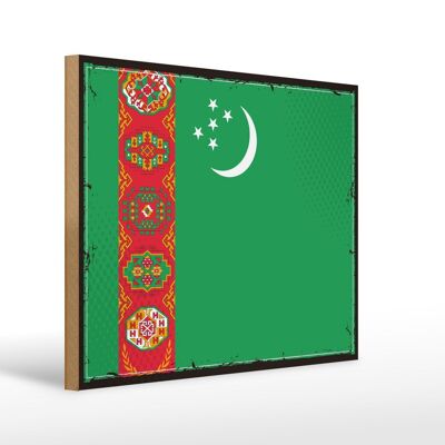 Panneau en bois drapeau du Turkménistan 40x30cm, panneau rétro du Turkménistan