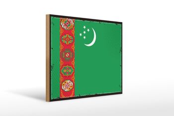 Panneau en bois drapeau du Turkménistan 40x30cm, panneau rétro du Turkménistan 1