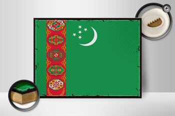 Panneau en bois drapeau du Turkménistan 40x30cm, panneau rétro du Turkménistan 2