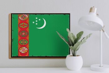 Panneau en bois drapeau du Turkménistan 40x30cm, panneau rétro du Turkménistan 3