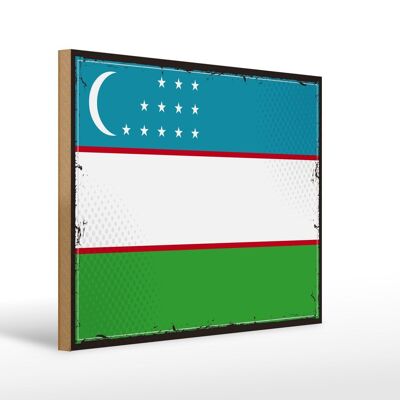Panneau en bois drapeau de l'Ouzbékistan 40x30cm, panneau décoratif rétro de l'Ouzbékistan
