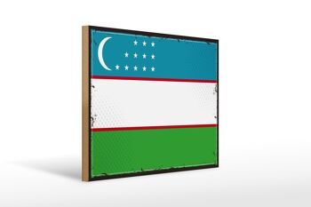 Panneau en bois drapeau de l'Ouzbékistan 40x30cm, panneau décoratif rétro de l'Ouzbékistan 1