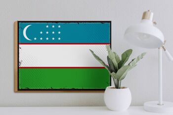 Panneau en bois drapeau de l'Ouzbékistan 40x30cm, panneau décoratif rétro de l'Ouzbékistan 3