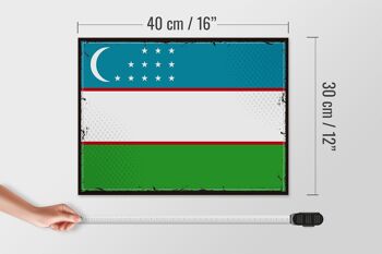 Panneau en bois drapeau de l'Ouzbékistan 40x30cm, panneau décoratif rétro de l'Ouzbékistan 4