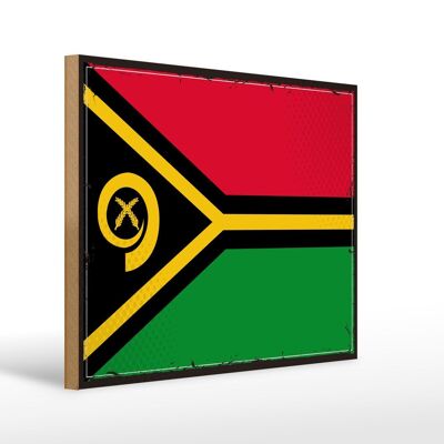Cartello in legno Bandiera di Vanuatu 40x30 cm Cartello con bandiera retrò di Vanuatu