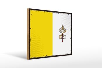 Panneau en bois drapeau Cité du Vatican 40x30cm Panneau rétro Cité du Vatican 1