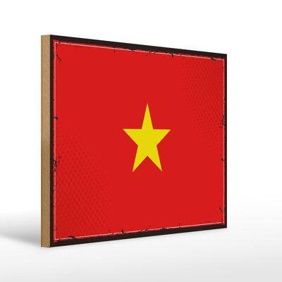 Letrero de madera Bandera de Vietnam 40x30cm Letrero Retro Bandera de Vietnam