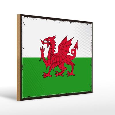 Cartello in legno Bandiera del Galles 40x30 cm Insegna decorativa retrò con bandiera del Galles