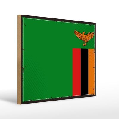 Letrero de madera Bandera de Zambia 40x30cm Bandera Retro de Zambia Letrero decorativo