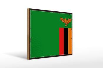 Panneau en bois drapeau de la Zambie, 40x30cm, drapeau rétro de la Zambie, panneau décoratif 1