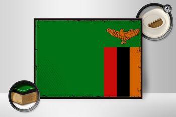 Panneau en bois drapeau de la Zambie, 40x30cm, drapeau rétro de la Zambie, panneau décoratif 2
